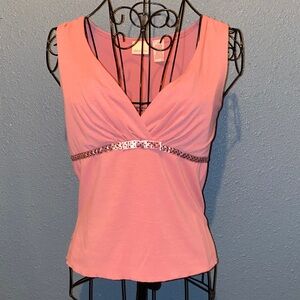 Pink Sleeveless V-Neck Trim Top/Shell